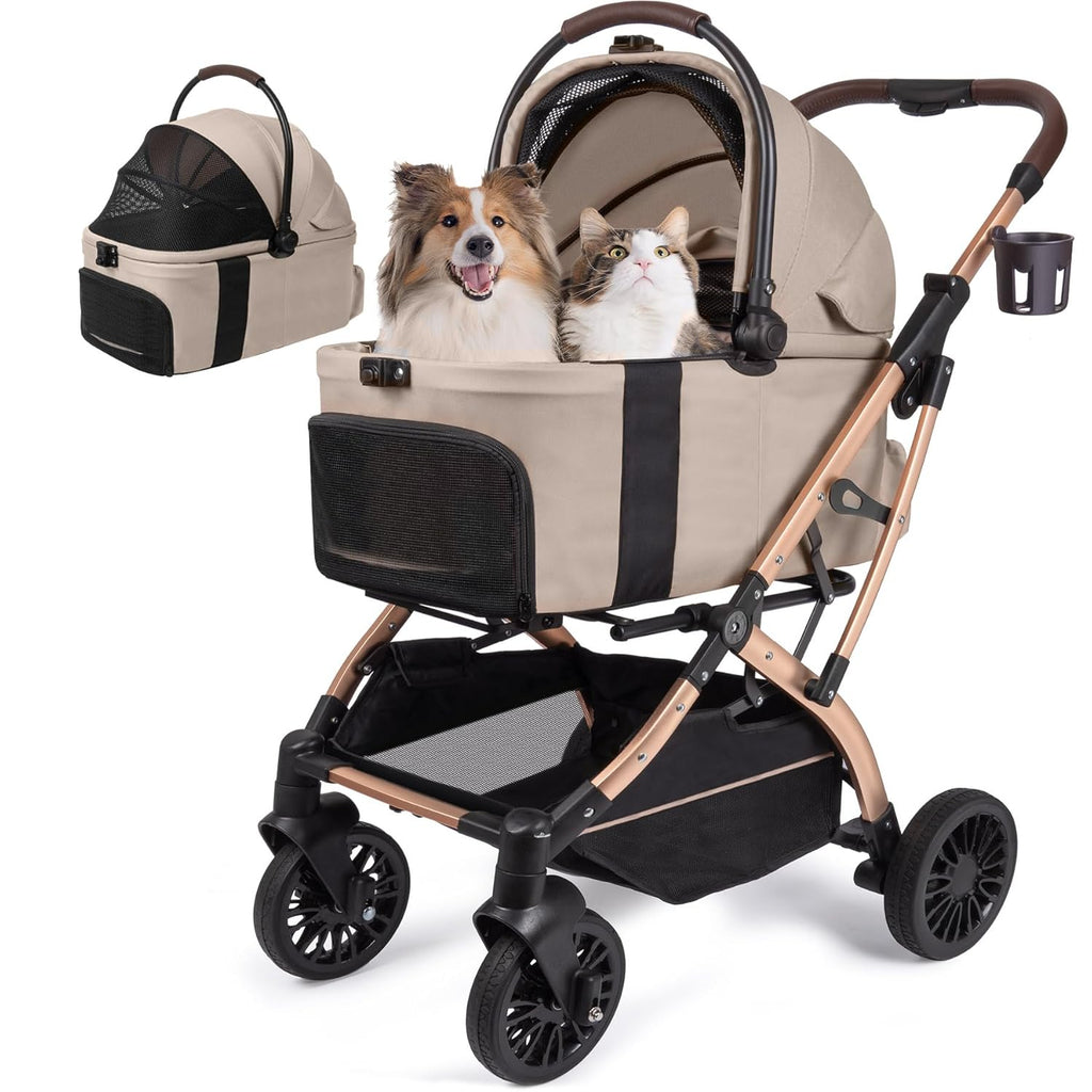 Small Dog Stroller, Pet Stroller for Small Dogs, 5-in-1 Dog Strollers - Fold All in One Without Detaching Carrier, Pet Strollers with Removable Waterproof