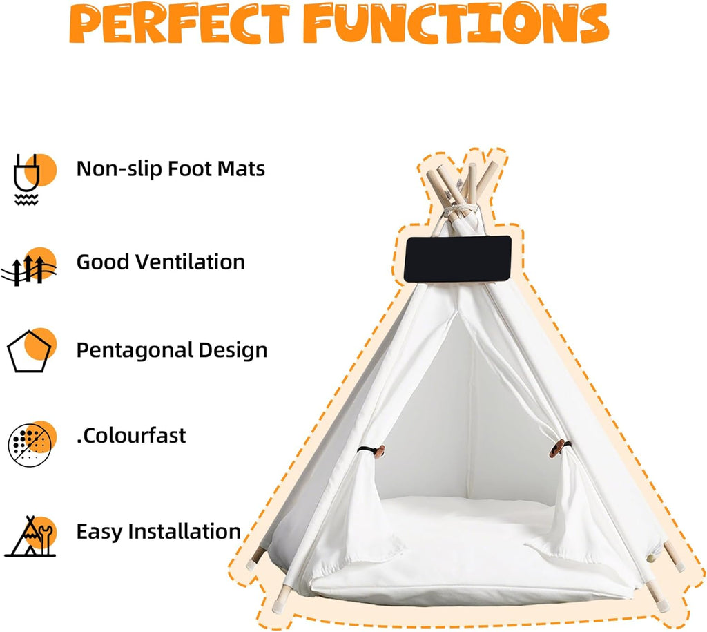 Pet Tent for Cats & Dogs - Washable Canvas, Foldable Pet Teepee with Anti-Slip Base & Detachable Cushion | Indoor/Outdoor Safe Shelter for Pets